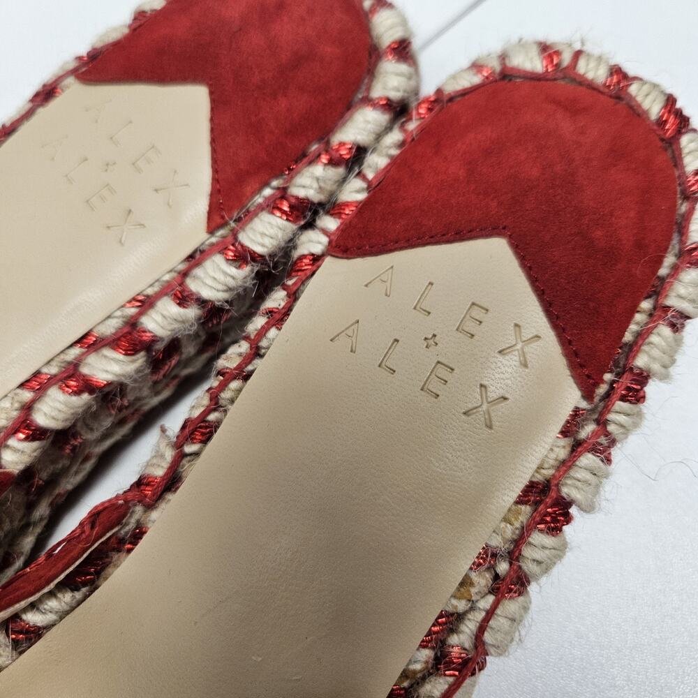 Alex + Alex Ritses Suede Espadrilles Sandal Red Bow Wedge Flatform NWOB Size 9 - Picture 4 of 7
